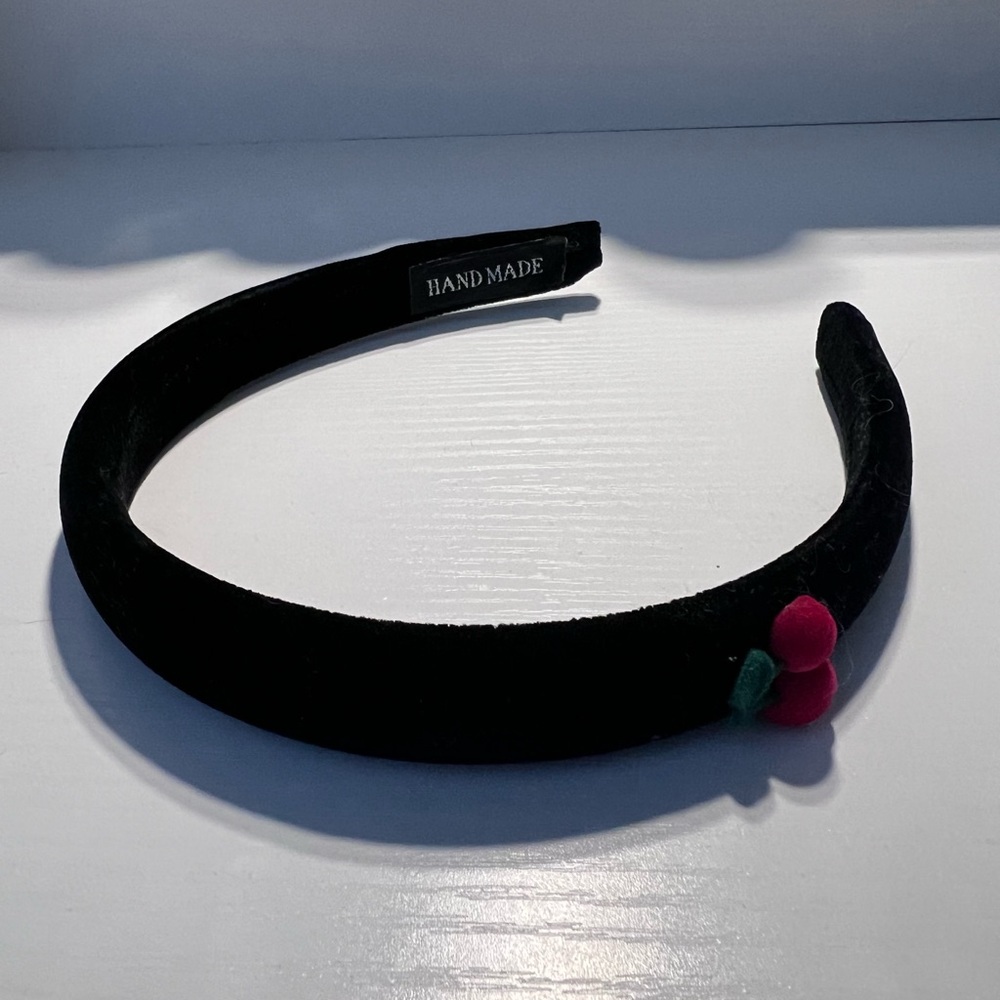 2/$20 Black velvet Headband with Pink Cherry Accent